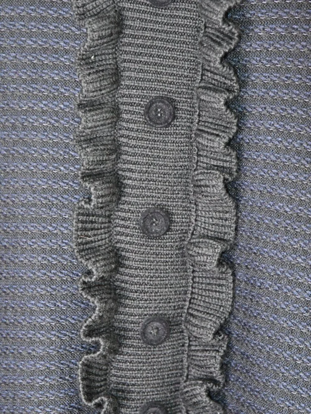 Aldo Martins Blue/Black Ruffle Bib Short Sleeves Sweater Dress